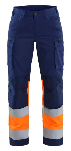 DAMES HIGH VIS WERKBROEK STRETCH - 7161/1811/8953 - MARINEBLAUW/ORANJE - D22